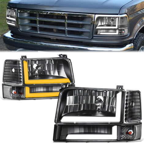 LED DRL Switchback Headlights/Bumper Lamps <br>92-96 Ford F-150, F-250, F-350 Bronco
