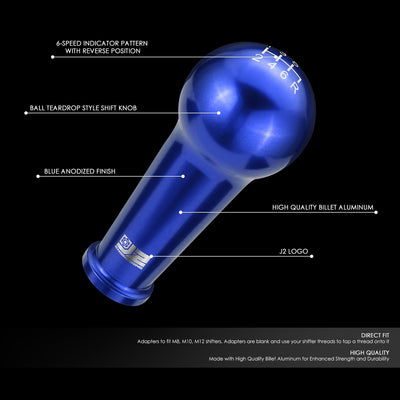 46mm X 105mm 6-Speed Ball Teardrop Style Shift Knob Universal