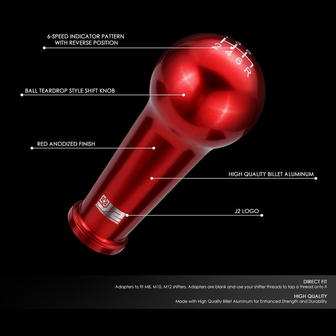 46mm X 105mm 6-Speed Ball Teardrop Style Shift Knob Universal