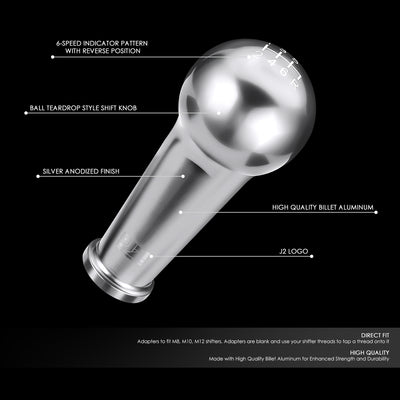 46mm X 105mm 6-Speed Ball Teardrop Style Shift Knob Universal