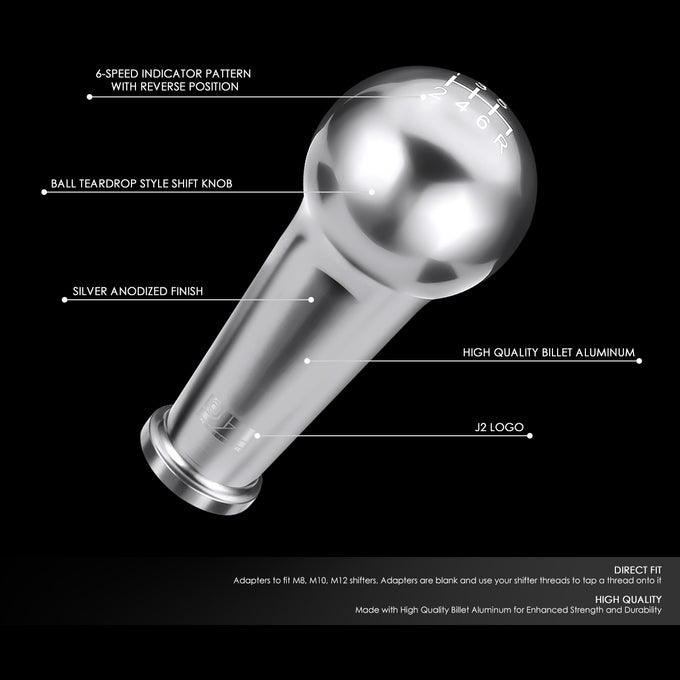 46mm X 105mm 6-Speed Ball Teardrop Style Shift Knob Universal