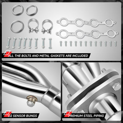 2x 8-2-1 Long Tube Exhaust Manifold Headers<br>99-06 Chevy Silverado Surburan, GMC Sierra 1500 2500 V8