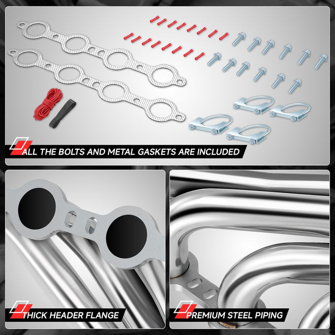 Polished Stainless Exhaust Headers with Y-Pipe <br> 99-06 Chevy Silverado Suburban GMC Sierra 1500