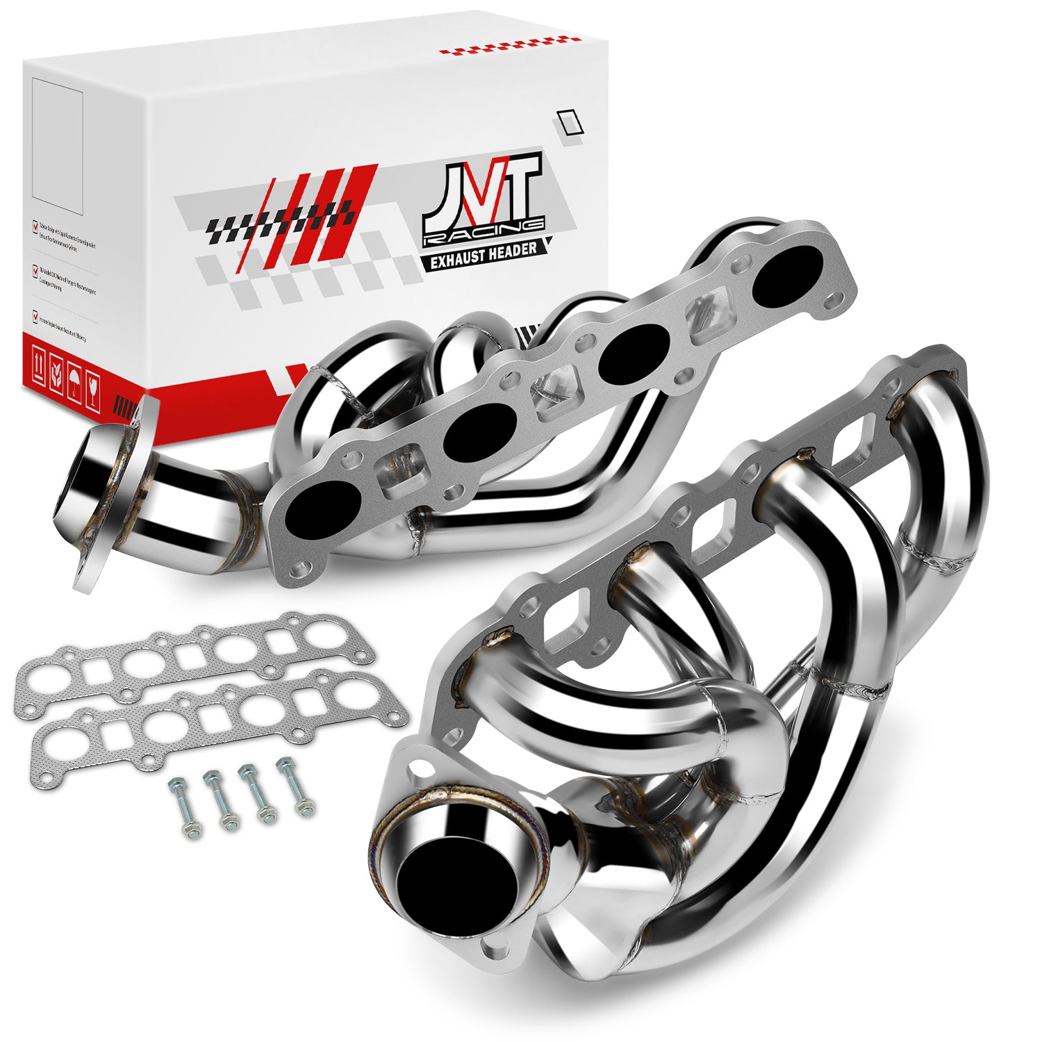 Polished Stainless Shorty Exhaust Headers <br> 15-16 Ford F-150 5.0L V8
