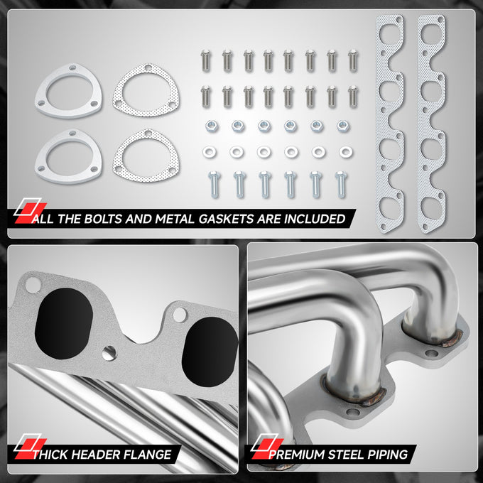 Full-Length Exhaust Headers Polished Finished <br> 77-79 Ford F-150 F-250 F-350 4WD