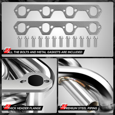 Long Tube Exhaust Headers Polished Finished <br> 87-96 Ford F-150 F-250 Bronco