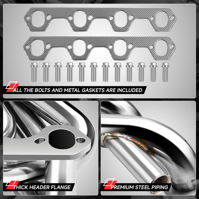 Long Tube Exhaust Headers Polished Finished <br> 87-96 Ford F-150 F-250 Bronco