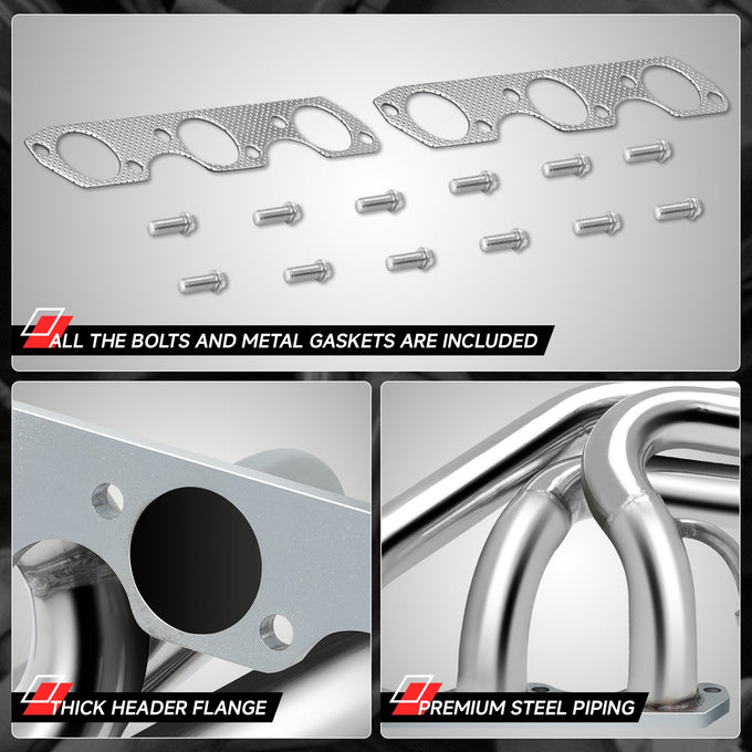 Polished Stainless 3-1 Long Tube Exhaust Headers <br> 94-04 Ford Mustang V6 3.6