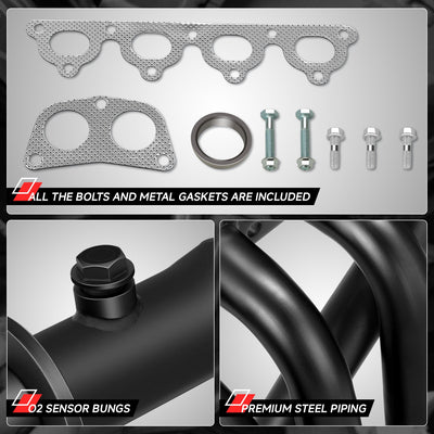Black Paint 4-2-1 Exhaust Manifold Header<br>88-00 Honda Civic, 88-91 CRX, 93-97 Civic Del Sol