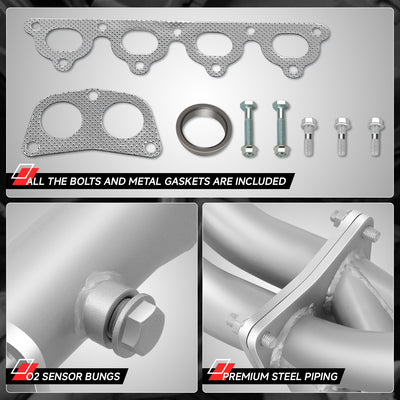 Silver Paint 4-2-1 Exhaust Manifold Header<br>88-00 Honda Civic, 88-91 CRX, 93-97 Civic Del Sol