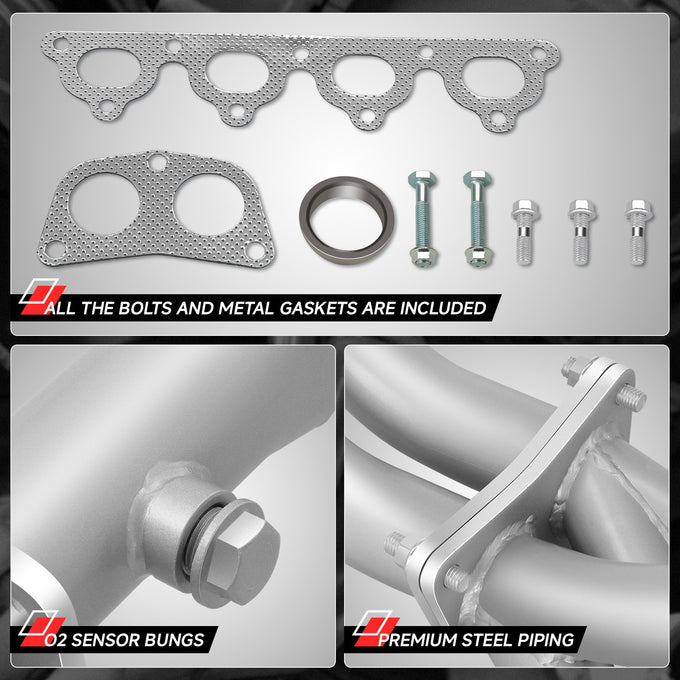 Silver Paint 4-2-1 Exhaust Manifold Header<br>88-00 Honda Civic, 88-91 CRX, 93-97 Civic Del Sol