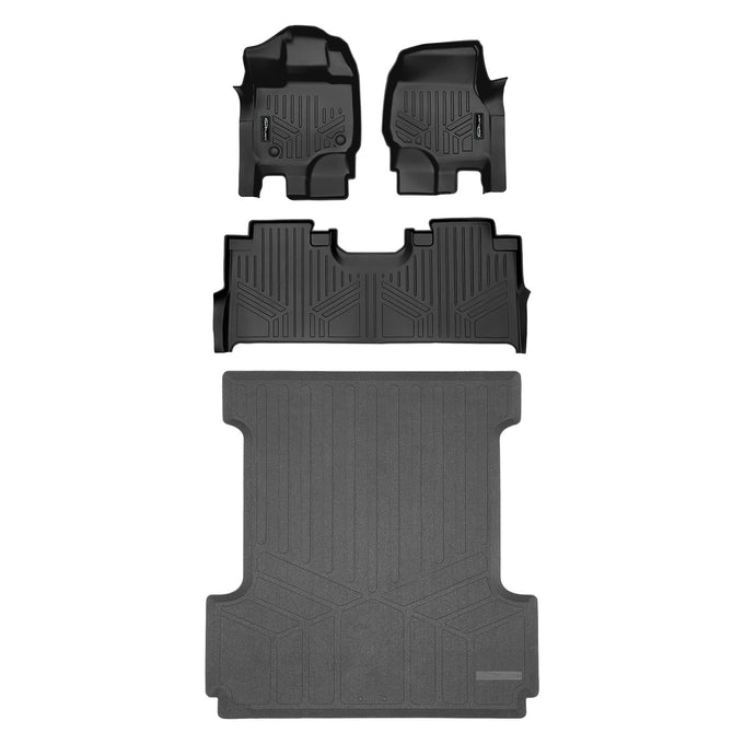 Floor Mats 2 Rows & Truck Bed Mat Liner Set <br> 15-22 Ford F-150 Super Crew Cab