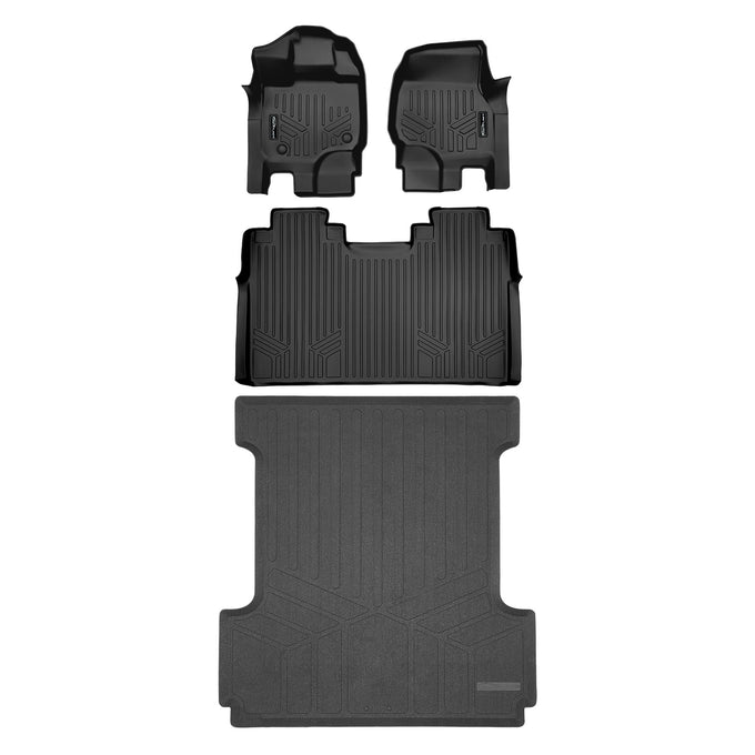 Floor Mats 2 Rows & Truck Bed Mat Liner Set <br> 15-22 For F-150 Super Crew