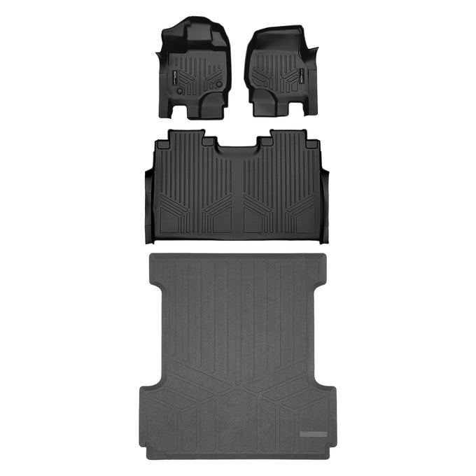 Floor Mats 2 Rows & Truck Bed Mat Liner Set <br> 15-22 For F-150 Super Crew