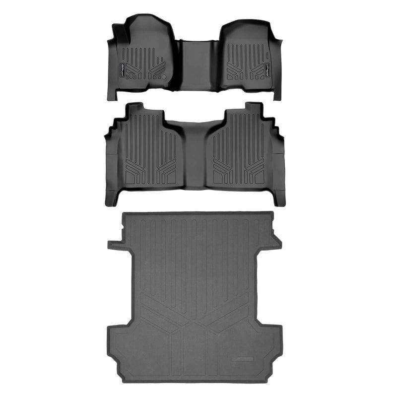Floor Mats 2 Rows & Truck Bed Mat Set <br> 19-21 Chevy Silverado 1500 GMC Sierra 1500