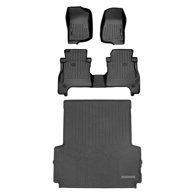 Floor Mats 2 Rows and 5ft Rugged Bed Liner Set <br> 20-23 Jeep Gladiator With Lockable Rear Storage