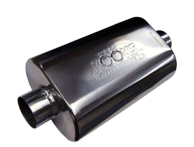 2-1/2 in. Oval Center/Center Muffler 12 in. Long Body<br>Polished Stainless Steel