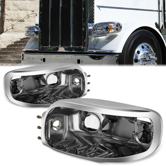 Factory Style Aluminum Headlight Housings<br>14-18 Peterbilt 367, 14-15 567, 06-15 388