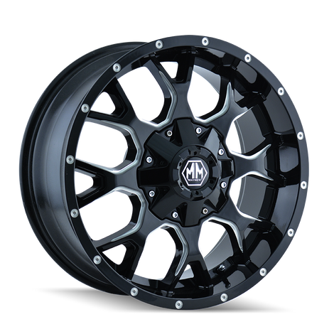 Warrior 8015 Gloss Black Milled Wheel <br> 20x9 / 8x165.1 BP / 0mm Offset / 130.8mm Hub