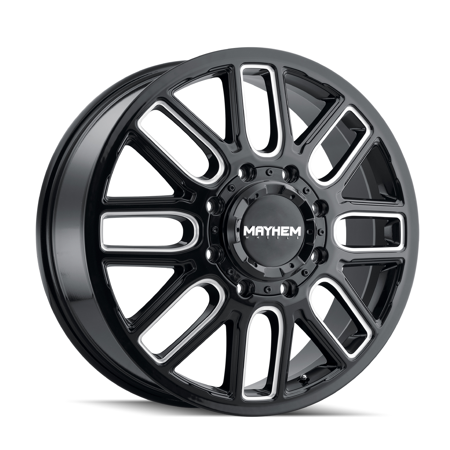 Cogent 8107D Dually Black w/Milled Spokes Wheel <br> 11-26 Chevy Silverado GMC Sierra 3500 HD