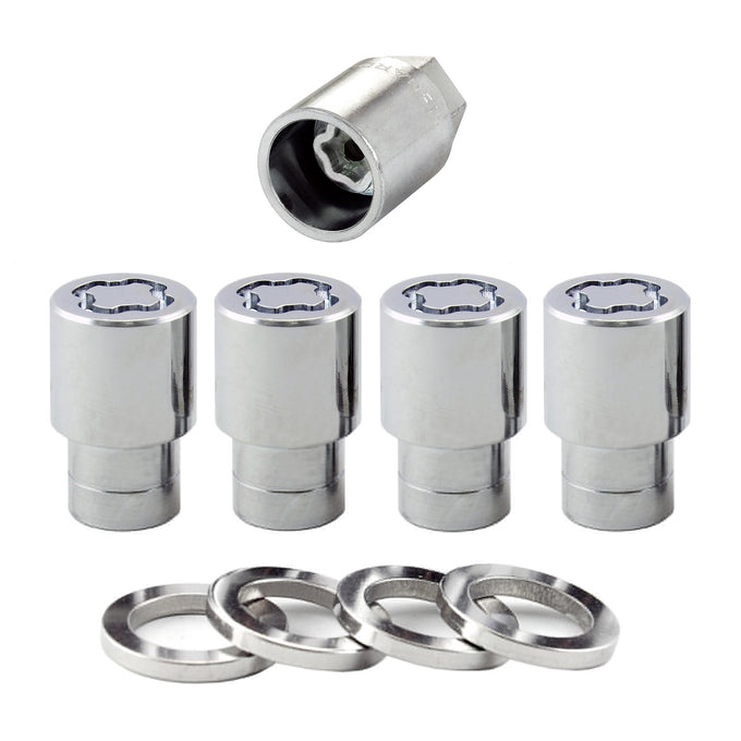 4-Pack Regular Shank Exposed Wheel Lock Nuts <br> 1/2-20 Thread, 3/4 & 13/16in Dual Hex x 1.38in L