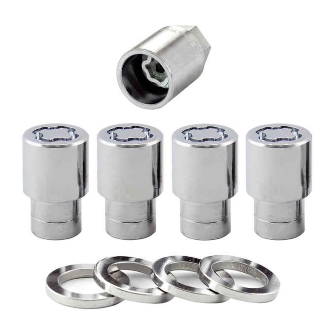 4-Pack Regular Shank Exposed Wheel Lock Nuts <br> M12 x 1.5 Thread, 19 & 21mm Dual Hex x 1.38in L