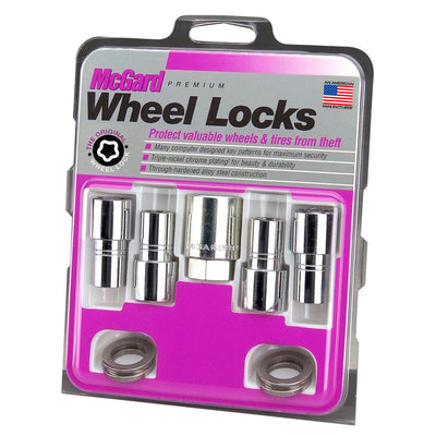 4-pack Long Shank Seat Exposed Wheel Lock Nuts <br> M12 x 1.5 Thread, 19 & 21mm Dual Hex x 1.75in L