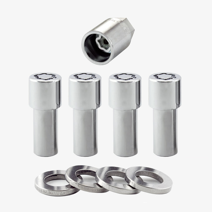 4-pack X-Long Shank Seat Exposed Wheel Lock Nuts <br> 1/2-20 Thread, 3/4 & 13/16in Dual Hex x 2.165in L