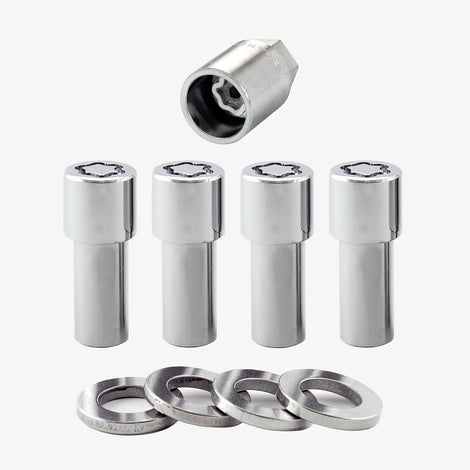 4-pack X-Long Shank Seat Exposed Wheel Lock Nuts <br> M12 x 1.5 Thread, 19 & 21mm Dual Hex x 2.165in L