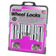 4-pack X-Long Shank Seat Exposed Wheel Lock Nuts <br> M12 x 1.5 Thread, 19 & 21mm Dual Hex x 2.165in L