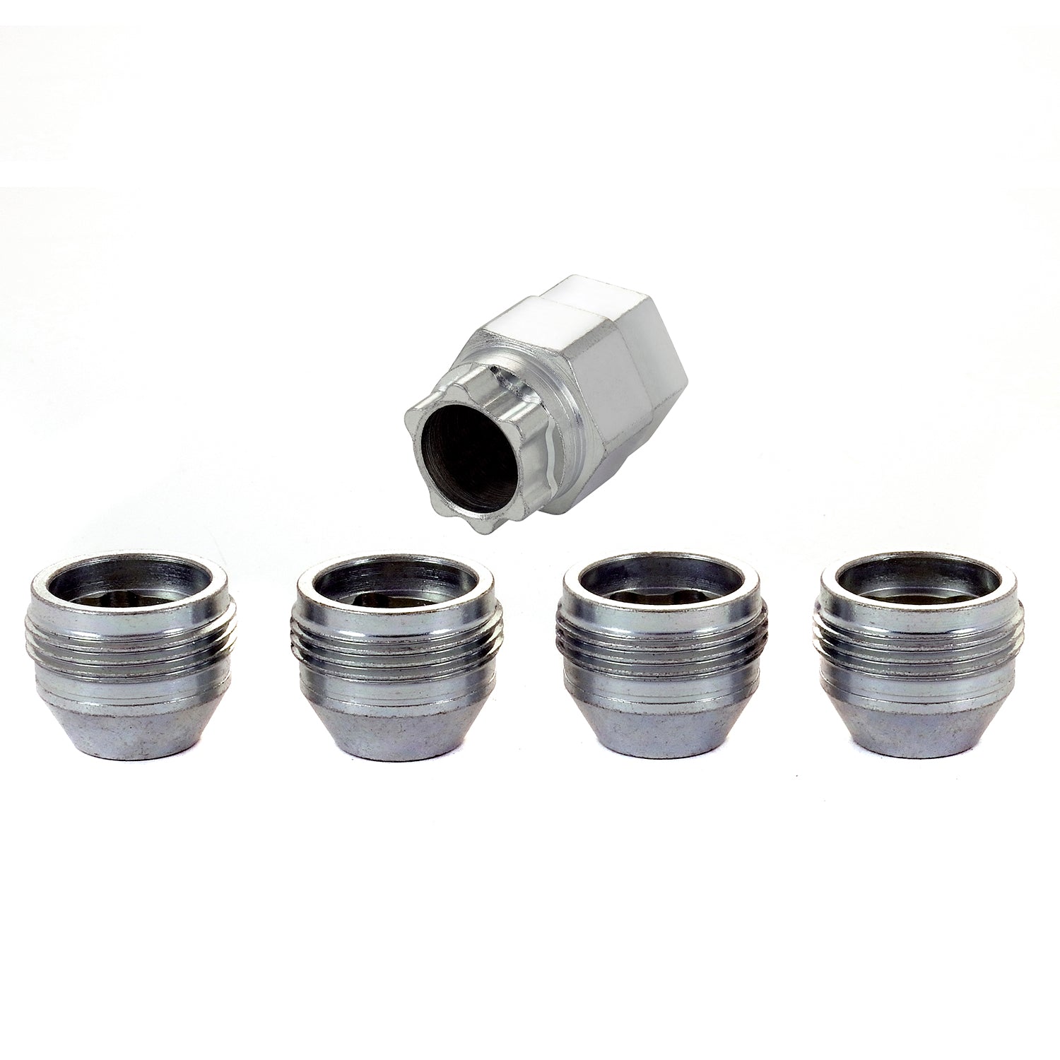 Cone Seat Under Hub Cap Style Wheel Locks <br> M12 x 1.5 Thread, 19 & 21mm Dual Hex x 0.775in L