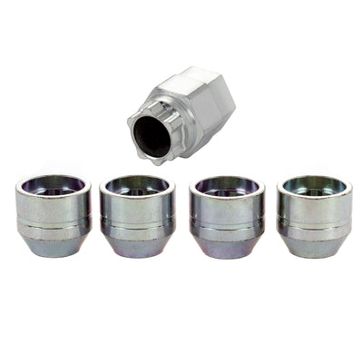 4-pack Cone Seat Under Hub Cap Wheel Locks <br> M12 x 1.75 Thread, 19 & 21mm Dual Hex x 0.802in L