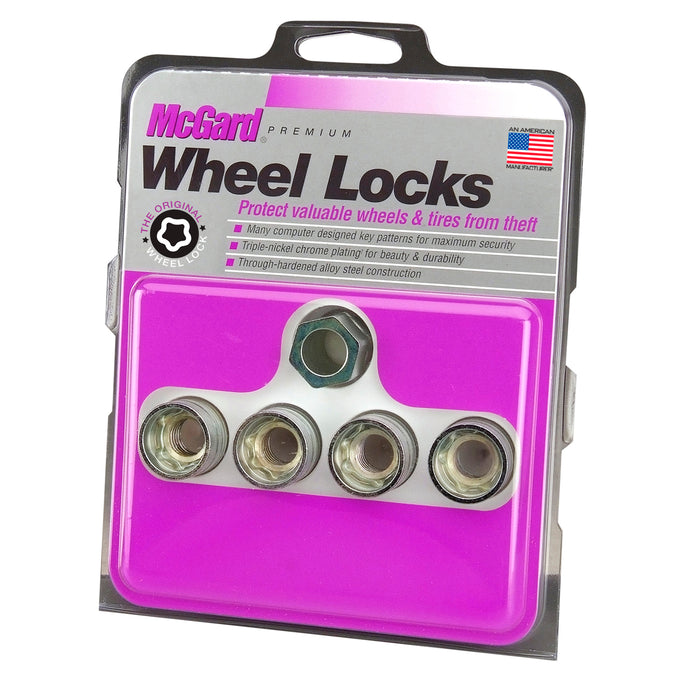 4-pack Cone Seat Under Hub Cap Wheel Locks <br> M12 x 1.75 Thread, 19 & 21mm Dual Hex x 0.802in L