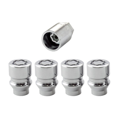 4-pack Cone Seat Exposed Style Wheel Locks <br> M12 x 1.5 Thread, 19 & 21mm Dual Hex x 1.375in L