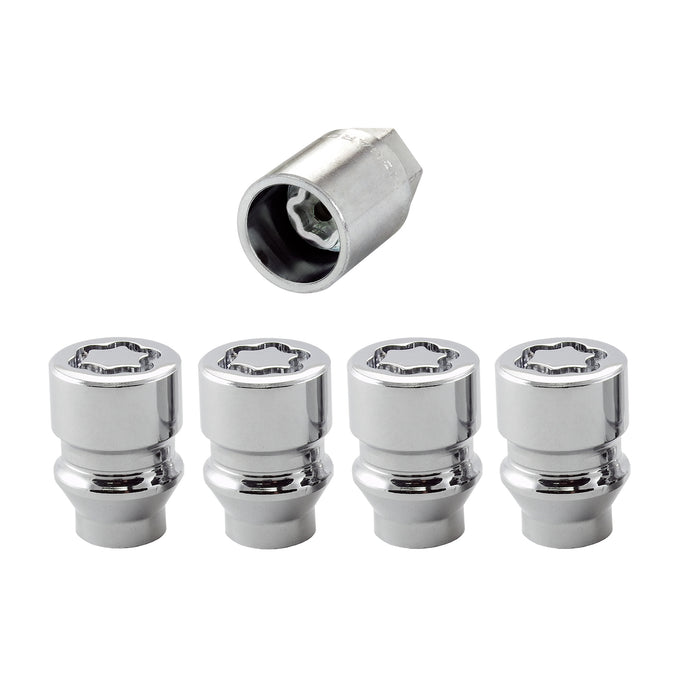 4-pack Cone Seat Exposed Style Wheel Locks <br> M12 x 1.5 Thread, 19 & 21mm Dual Hex x 1.375in L