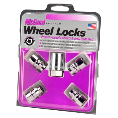 4-pack Cone Seat Exposed Style Wheel Locks <br> M12 x 1.5 Thread, 19 & 21mm Dual Hex x 1.375in L