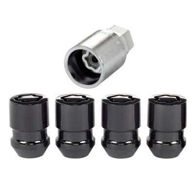 4-Pack Cone Seat Exposed Wheel Locks <br> 1/2-20 Thread, 3/4 & 13/16 Dual Hex x 1.28in L
