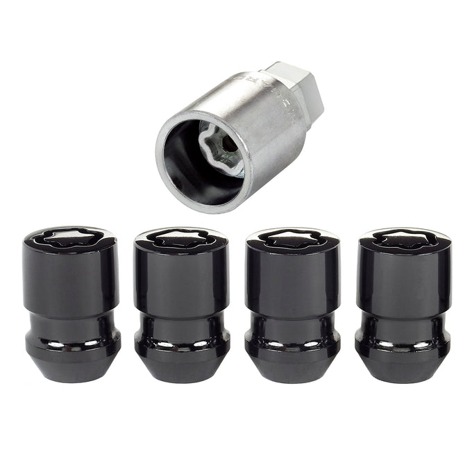 4-Pack Cone Seat Exposed Wheel Locks <br> 1/2-20 Thread, 3/4 & 13/16 Dual Hex x 1.28in L