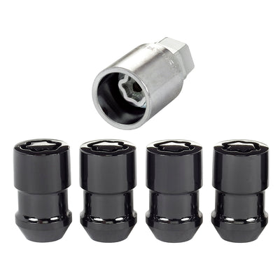 4-Pack Cone Seat Exposed Wheel Locks <br> M12 x 1.5 Thread, 19 & 21mm Dual Hex x 1.46in L