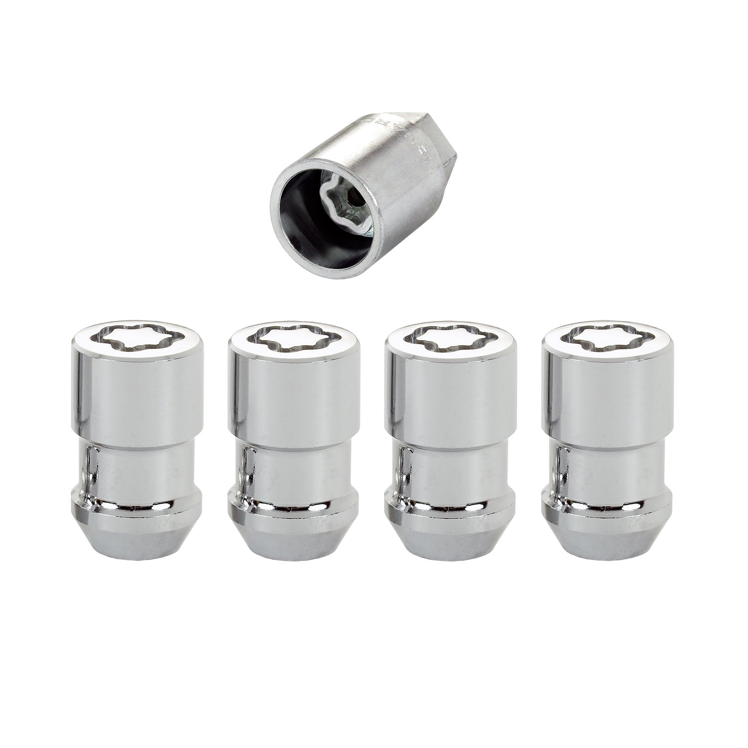 4-Pack Cone Seat Exposed Wheel Lock Nuts <br> 1/2-20 RH-LH x 3/4 & 13/16in Dual Hex x 1.46in L