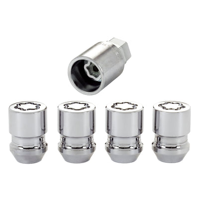 4-Pack Cone Seat Exposed Wheel Lock Nuts <br> M12 x 1.25 Thread, 19 & 21mm Dual Hex x 1.28in L