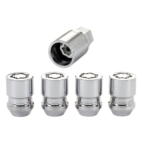 4-Pack Cone Seat Exposed Wheel Lock Nuts <br> 1/2-20 Thread, 3/4 & 13/16 Dual Hex x 1.28in L