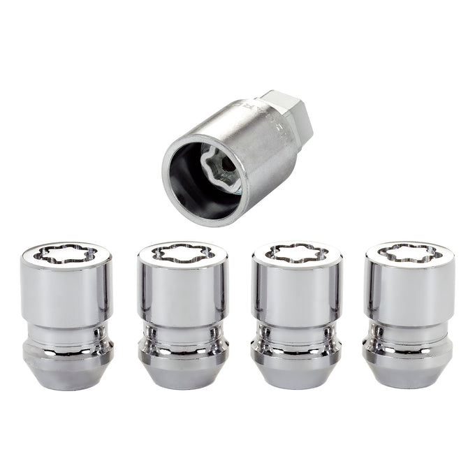 4-Pack Cone Seat Exposed Wheel Lock Nuts <br> 1/2-20 Thread, 3/4 & 13/16 Dual Hex x 1.28in L
