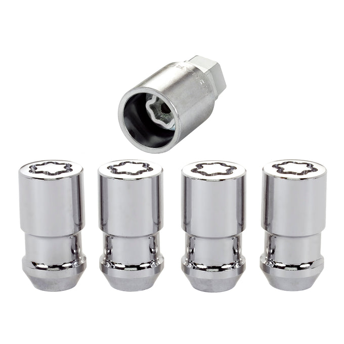 4-Pack Cone Seat Exposed Wheel Lock Nuts <br> 1/2-20 Thread, 3/4 & 13/16 Dual Hex x 1.66in L