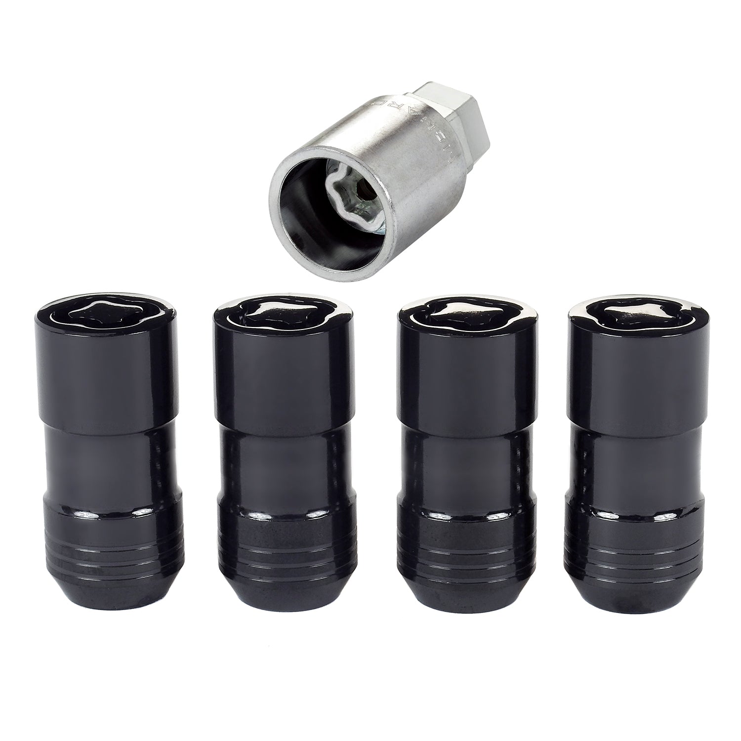 Cone Seat Exposed Style Wheel Locks <br> M14 x 1.5 Thread, 21 & 22mm Dual Hex x 1.965in L