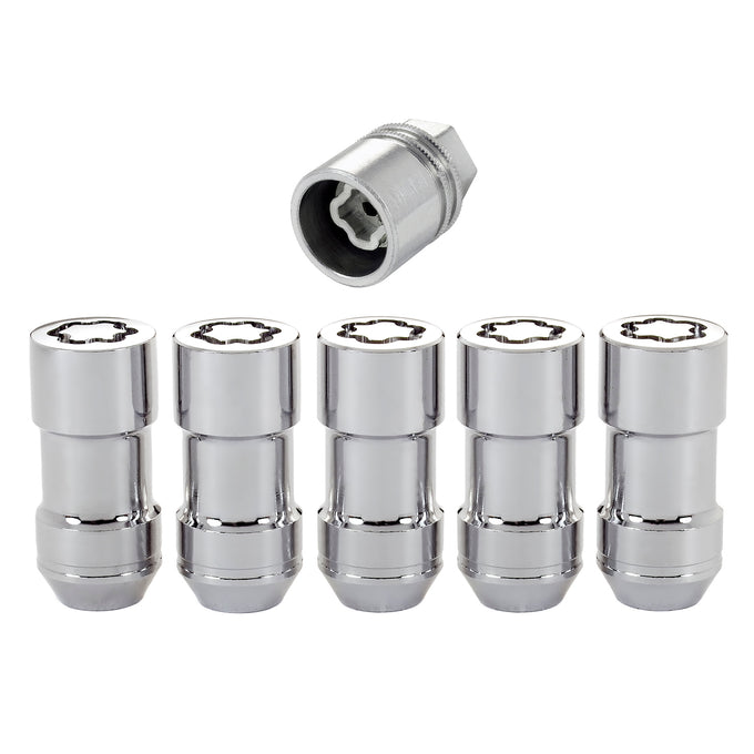 5-Pack Cone Seat Exposed Style Wheel Locks <br> M14 x 1.5 Thread, 22mm Hex x 1.965in L