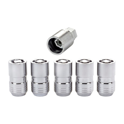 5-Pack Cone Seat Exposed Style Wheel Locks <br> M14 x 1.5 Thread, 21 & 22mm Dual Hex x 1.639in L