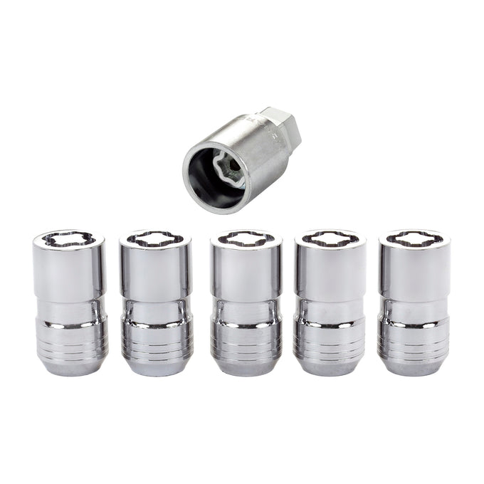 5-Pack Cone Seat Exposed Style Wheel Locks <br> M14 x 1.5 Thread, 21 & 22mm Dual Hex x 1.639in L