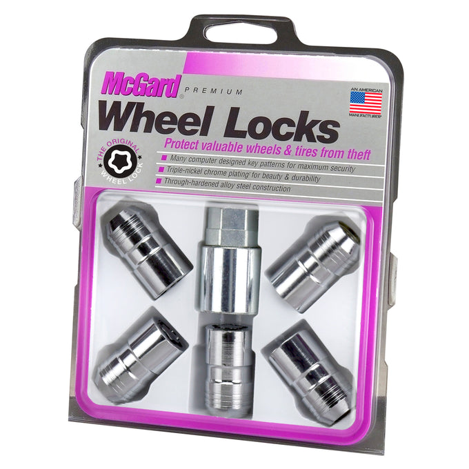 5-Pack Cone Seat Exposed Style Wheel Locks <br> M14 x 1.5 Thread, 21 & 22mm Dual Hex x 1.639in L