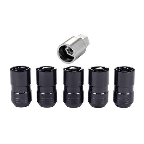 5-pack Cone Seat Exposed Style Wheel Locks <br> M14 x 1.5 Thread, 21 & 22mm Dual Hex x 1.639in L